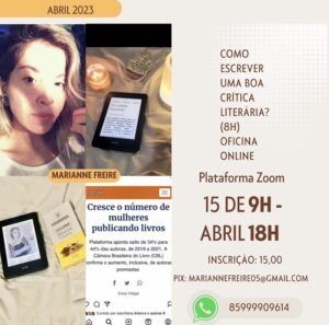 Produtora Cultural  faz chamada para sua oficina “Como escrever uma boa crítica literária?”. que acontece dia 15 de abril