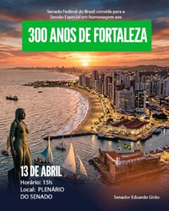 Autoria de Eduardo Girão (NOVO-CE), os 300 anos de Fortaleza ganha sessão especial no Senado Federal na segunda-feira (13/4)